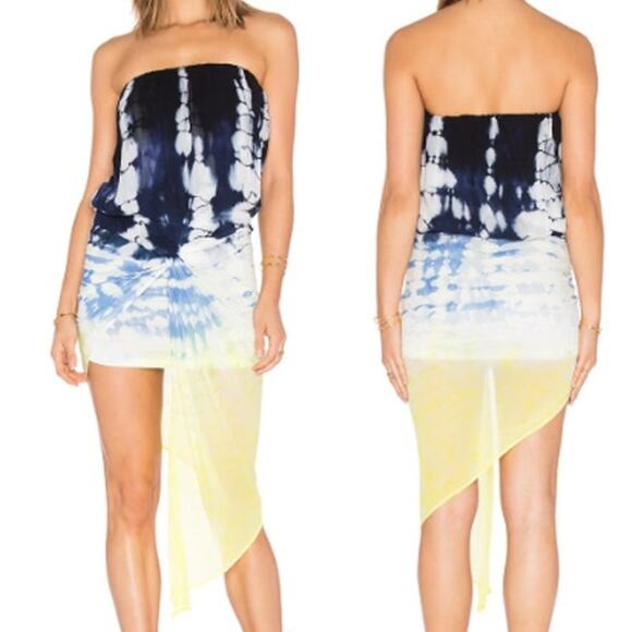 Young Fabulous & Broke Kauai Tie Dye Strapless Sundress M Cobalt Earthquake Wash - Picture 1 of 6